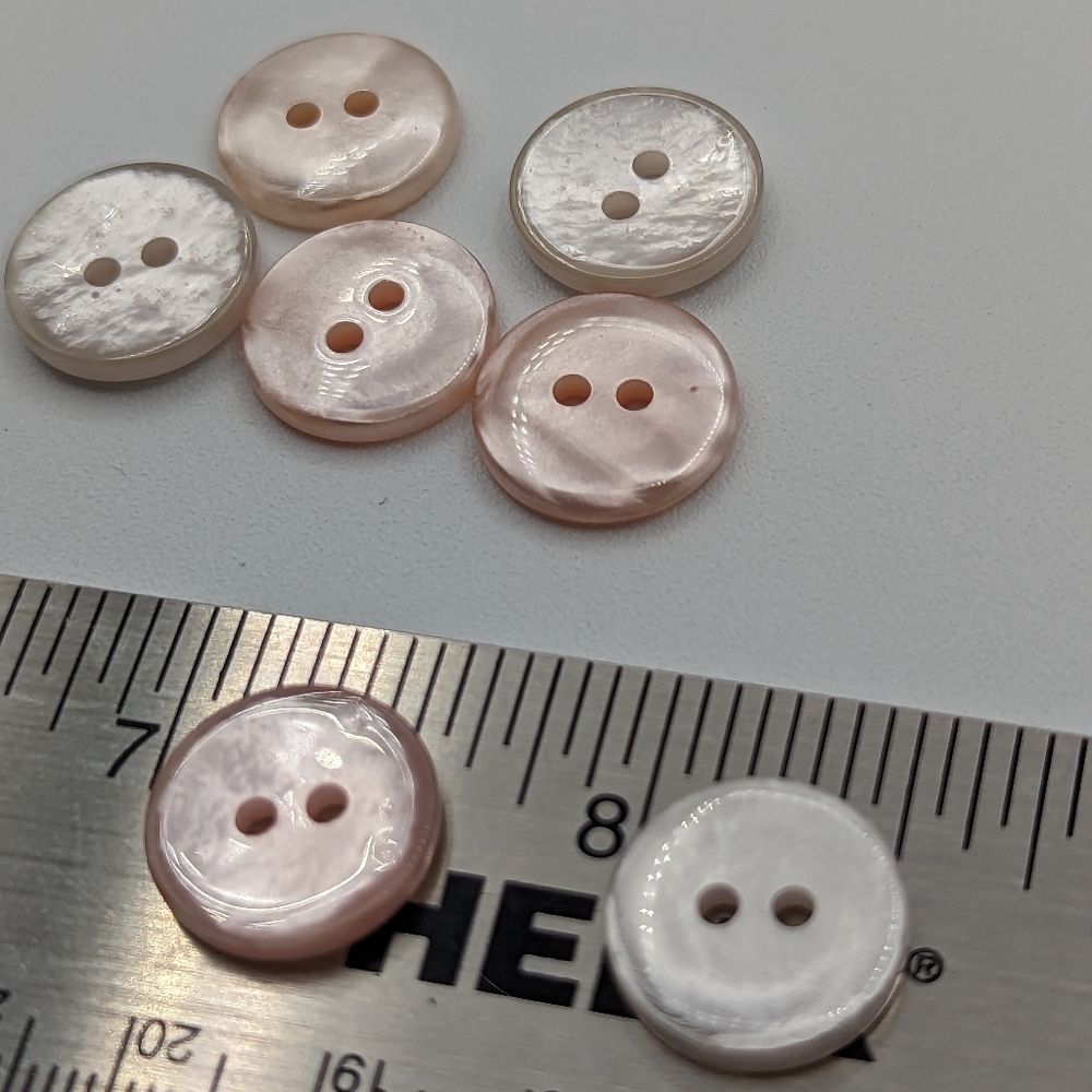 BUTTONS Irregular Shell like Cream and Pink Variations 2-hole (10) 5/8"